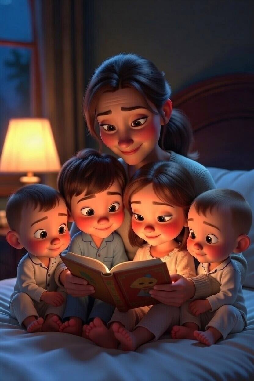 Familia leyendo un cuento juntos